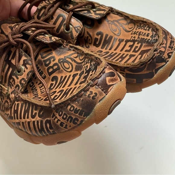 Twisted X Leather Boat Mocasines Brown Lace Up Size 5 Youth Fit Like Adult 8.5 - Picture 5 of 13